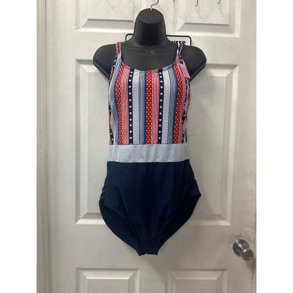 NEW with TAGS Mack and Mal Red White and Blue Star Colorblock One Piece in 1X - Picture 2 of 2